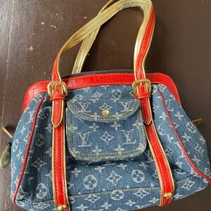 Red and Blue Denim Bag